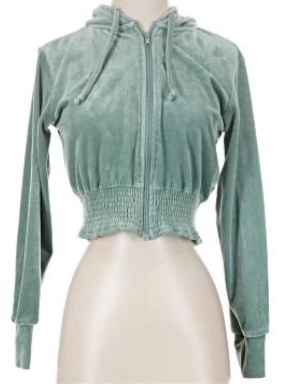 Small Alya Teal Soft Mint Green Cropped Long Sleeved Zip Up Hoodie Jacket